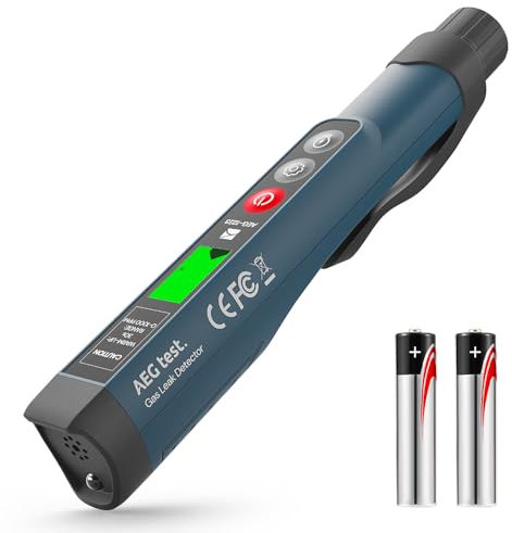 AEGTEST 1223 Gaslecksuchgerät mit visuellem & akustischem Alarm, integrierter Lampe, Erdgasdetektor zur Lokalisierung brennbarer Gaslecks wie Methan, Propan für Zuhause und Wohnmobil