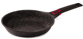 BAUMALU - Poêle à Frire Granit Pro Céramique - Fonte d'Aluminium - Tous Feux dont Induction - Intérieur Revêtement Céramique Fusion Pro Effet Pierre Sans PFOA ni PFAS - Manche Amovible - Ø20cm - Noir