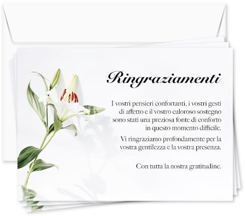 UTTSCHEID Lotto di 5 - Biglietti di Ringraziamento - Lutto - Condoglianze - Decesso Funerali - Biglietti con Buste - Formato A6 (10,5 x 14,8 cm) - Fiore di Giglio