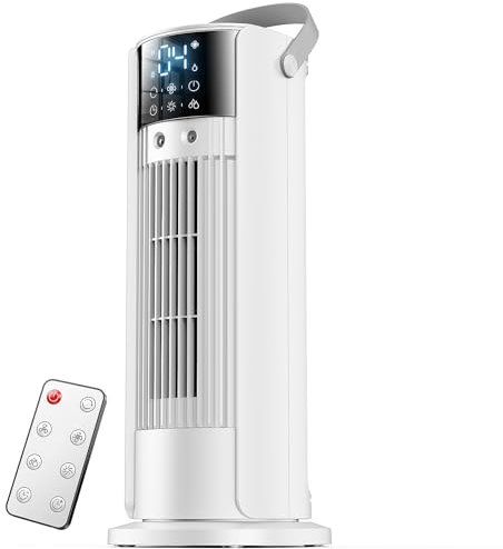 Climatiseur Portable 4 en 1 avec Brumisation - Climatiseurs Mobile Silencieux, 4 Vitesses, 2 Têtes de Pulvérisation, 700ml Réservoir, Télécommande, Oscillation 90°, Faible Consommation (Blanc-01)