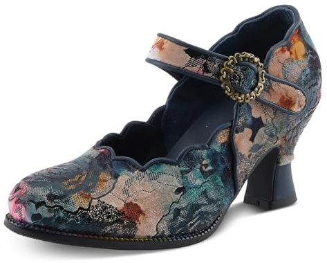 Spring Step L'Artiste Adodora-Prit Mary Jane Pumps | Baroque-Inspired Velvet & Leather Heels NAVY MULTI EU 39 / US 8.5