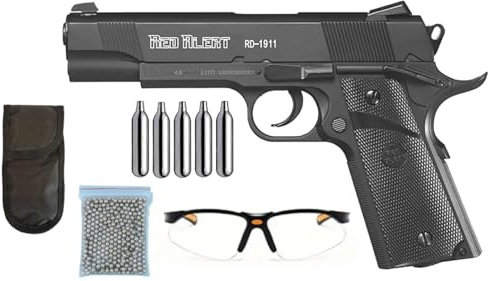 Pack Pistola Aire Comprimido Gamo Red Alert RD-1911 CO2 | Pistola Balines 4.5mm BBS + Funda + Gafas + Balines + 5 Bombonas