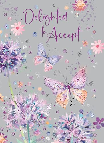 Cherry Orchard | Delighted to Accept the Invitation | Elegant Wedding Acceptance Card | RSVP Party Invite | Butterflies & Flowers| Beautiful Gold Foil | Complete with Envelope