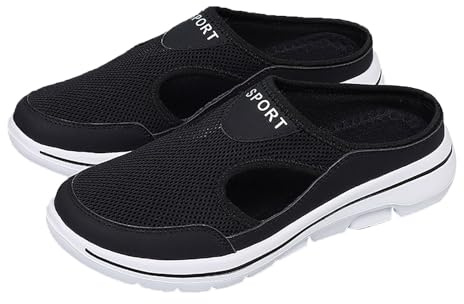 Slip-on dam vita, trädgårdsskor dam, träskor, barfotaskor, mjuka sulor, promenadskor utan skosnören, slip-skor, platta utomhusskor, lediga hälsoskor, lätta utomhusskor, svart, 40 EU