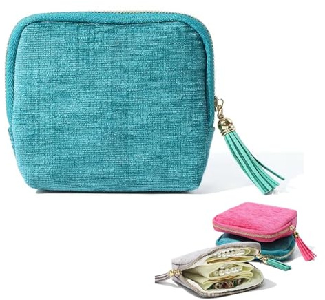 Xusdamyj Custodia organizer per gioielli da viaggio, piccola borsa per gioielli con cerniera e nappa, custodia da viaggio per orecchini, collane, anelli, bracciali, spille, regali da viaggio per donne