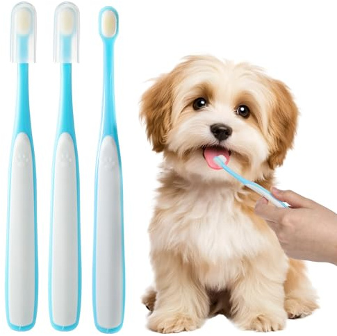 Pet Toothbrush for Small Dogs & Cats, 3 Pack Ultra Soft Mini Head - Gentle Dental Care Kit for Puppies, Kittens & Tiny Pets, Effective Plaque Removal for Sensitive Teeth