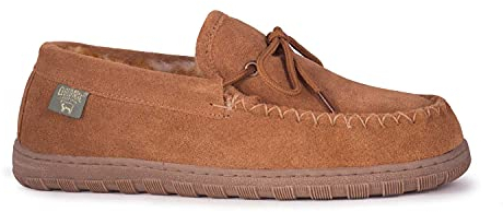 Cloud Nine Sheepskin Men's Moccasin Slippers - Classic Comfortable Slip-On Slippers for Men with Removable Insole - Chestnut - 10
