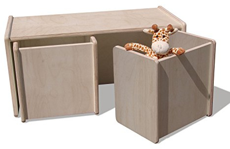 Eli de Kids Lätt 4 Reversible taburete & 1 mesa reversible – Natural