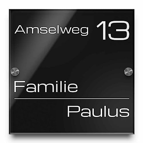 Edles Türschild | 20x20 cm Hausnummer mit Gravur mit über 80 Motiven Familien-Haus Familienschild Türschilder für die Haustür mit Namen