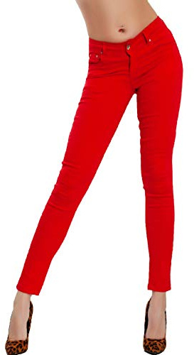 Toocool - Pantalones Vaqueros Mujer Skinny Slim Elásticos Push up Ajustados Nuevos M5780, rojo, XS