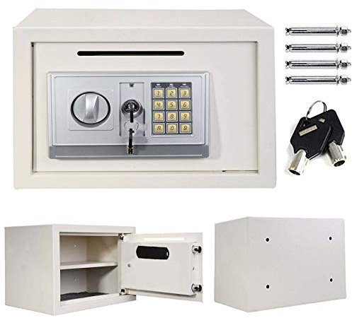 Digital Steel Safe Electronic Security Office Home Money Cash Safety Box, Top Digital Safe Box Large 2 Compartments with 2 Override Keys,Full-digit Keypad and 4 Bolts 16L (35x25x25cm, White)