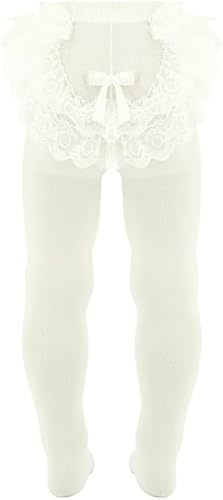 AQUILONE Collant Primizia Tulle, Calze Neonato, Velato per Bimba, Cerimonia o Battesimo in Retina Effetto Tulle Con Pizzo e Fiocco - Made in Italy (Silk, 3-6)