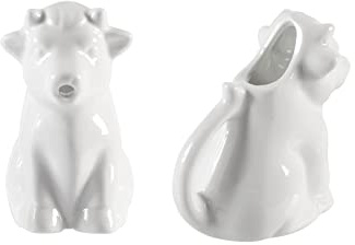 H&H Lechera con forma de vaca – Mini jarra de 50 cc de porcelana blanca – Diseño divertido y elegante para servir leche, crema o salsas