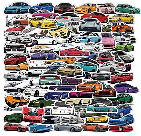 Lot de 100 Voiture JDM autocollants en vinyle mignons pour bouteille d'eau, ordinateur portable, téléphone, bagages, autocollants de planche à roulettes pour adultes adolescents filles enfants