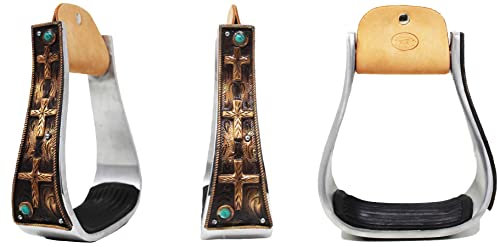 CHALLENGER Horse Western 51233 Steigbügel, 12,7 cm breit, Aluminium, Kupfer, Kreuz graviert