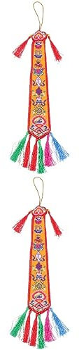 2 Stück Tamburin-Banner, Flaggen-Hängedekoration, tibetische Gebetsfahne, nepalesische Glücksdekoration, Outdoor-Flaggen, Wandteppich, Auto-Wandteppich, nepalesischer Stil, Flaggen, Heimgebrauch, Flag