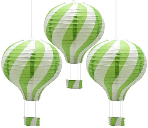 CEEYSEE 3 stycken hängande varmluftsballonger, 30 cm, färgglada, pappersballonglampor med gondlar, veck, papperslykta för bröllop, festdekorationer (gräsgrön/RQCLS)