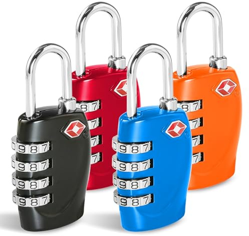 CFMOUR Suitcase Locks, TSA Approved Luggage Locks, Multi-Coloured, 4 Pcs | Resettable 4-Digit Code, Security Travel Combination Padlock, For Suitcases Luggage Case Bag, Gym Lockers, Easy Read Numbers