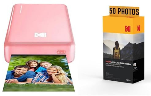 Kodak Pack Imprimante Photo Printer PM220 et Cartouche MSC50 - Photos 5.4 * 8.6 cm, WiFi, Compatible avec iOS et Android - Rose