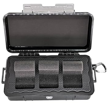 MC-CASES ® Luxery Line Carbon Style - Valigetta per orologi da viaggio compatta per fino a 3 orologi, colore nero lucido, chiusura a chiave, perfetta per i viaggi, estremamente protetta, made in