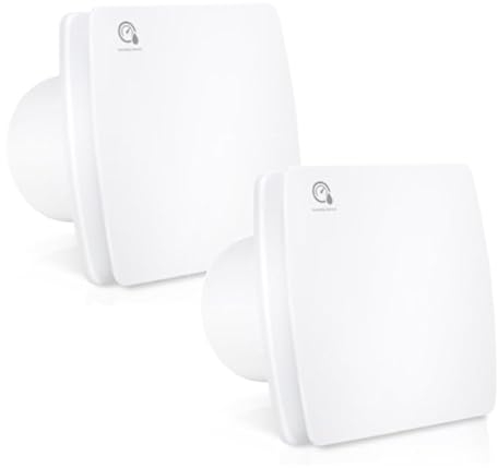 Izrielar Badlüfter 100mm mit Feuchtigkeitssensor und Rückstauklappe timer, Badezimmerlüfter Bad Lüfter Abluftventilator, leiser Betrieb, für Bad und Küche, weiß 2er set
