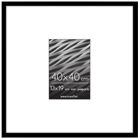 Americanflat Cornice 40x40 cm Nera - Cornice Foto 13x19 cm con Passepartout o 40x40 cm Senza Passepartout - Portafoto con Bordo Sottile in PVC e Pannello Protettivo in Plastica