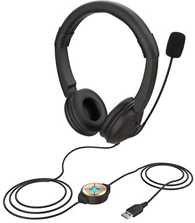 USB Wired Headset with Noise Cancelling Microphone On Ear Computer Headphone Call Center Earphone Control Speaker Mic Mute Adjustable Headband