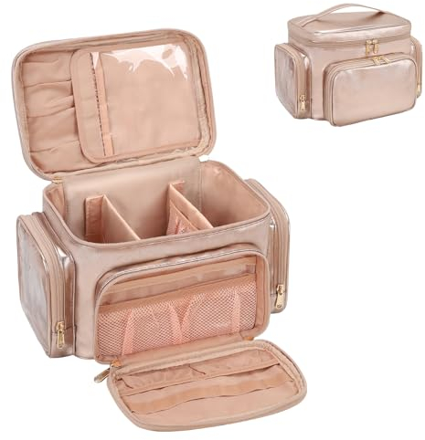 Kosmetiktasche Groß, Reise Make Up Tasche Damen Schminktasche mit Pinselhalter Fach, Portable Makeup Bag Organizer (roségold)