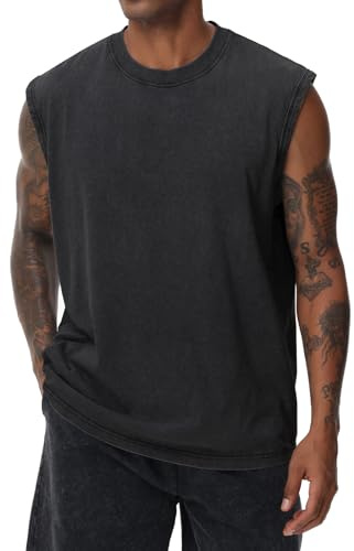 Camiseta de manga corta para hombre, de verano, sin mangas, para fitness, sin mangas, sin mangas, para entrenamiento, gimnasio, algodón, Negro , XL