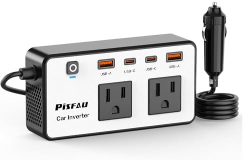 300W Car Power Inverter 12V to 110V，PiSFAU DC to AC Car Plug in Adapter Outlet with Multi USB[24W USB-C] /USB-Fast Charger(24W) Car Inverter，Car Charger for Laptop Vehicles Road Trip Essentials