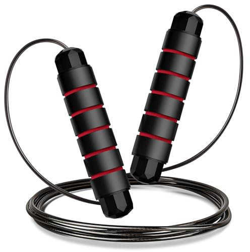 Springseil - 3m Seilspringen für Erwachsene Fitness, Sprungseil Erwachsener für Zur Gewichtsreduktion Länge Einstellbar mit Schaum Griffe Rot-Schwarz 1 Stück