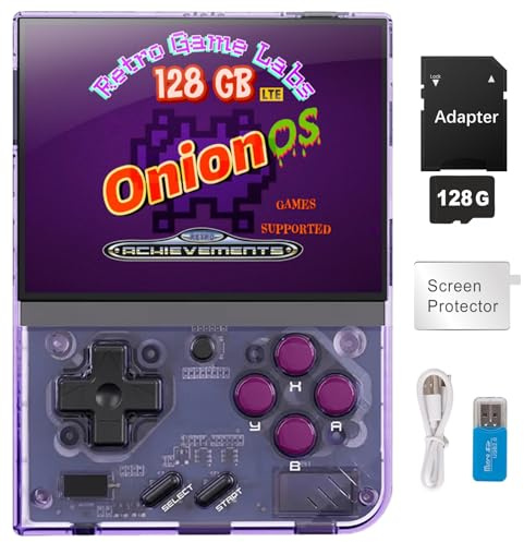 Miyoo Mini Plus Viola Trasparente 128GB con Onion OS, Retro Console Portatile, Tutti i Rom Supportato RetroAchievements
