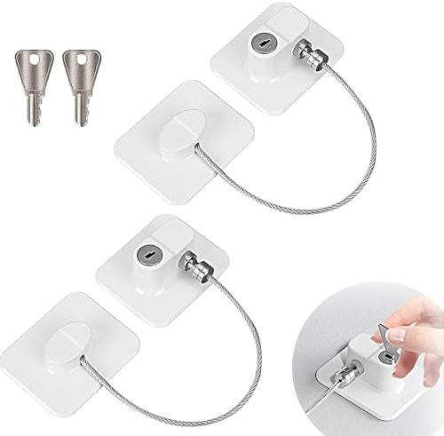 2 Pièces Bloque Porte avec 2 Clés frigo Securite Placard Serrure Placard Sécurité Enfant Verrou de Sécurité D'armoire pour Placard Verrou Sans Percer Pour Réfrigérateur, Lave-Linge, Armoire(blanc)