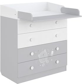 Shefa Kids Wickelkommode 800 Teddy weiß-grau - Qualität aus Österreich, 4 Schubladen, 80,4 cm breit