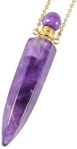 KYEYGWO Perfume Bottle Empty Vial Necklace Natural Crystal Aromatherapy Essential Oil Diffuser Pendant Necklaces Jewellery for Women Men, Amethyst