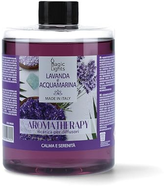 Magic Ligths - Aroma Therapy | Ricarica di 500 ml per Diffusori a Bastoncini | Lavanda e Acquamarina | Calma e serenità | Made in Italy