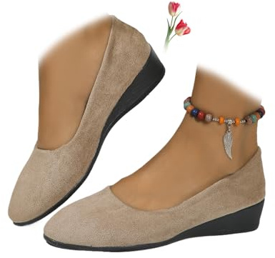 Zapatos de cuero ligeros para mujer, cómodos, con soporte de arco, de cuña, sin cordones, de tacón bajo, para el trabajo, bailarina, mocasines, 38 EU