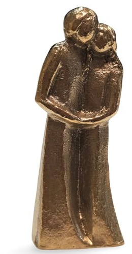 Coppia di sposi in oro in bronzo massiccio 9 cm, scultura piccola idea regalo per matrimonio, amore, per una partnership amorevole