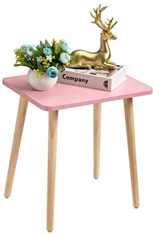 FORAOFUR Side Table, Modern small End Table with solid wood legs, square small table coffee table for Small Spaces, Living Room Bedroom Balcony Office, Easy Assembly, Pink
