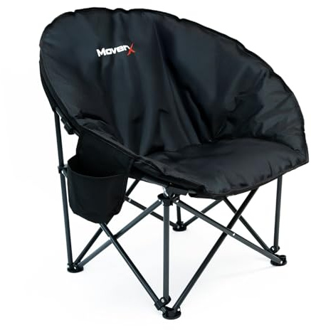 MoverX Lightweight Moon Camping Chair, Padded Armchair, Folding Chair, Camping Chairs for Adults, Foldable Garden Outdoor Picnic Festival Camp Chairs, Comfy with Pocket, Black