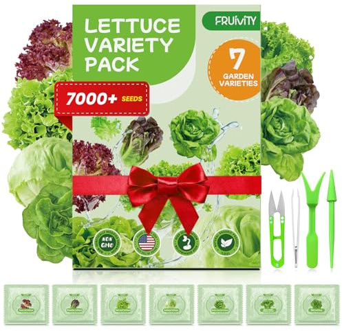 7000+ Organic Lettuce Seeds Collection - 7 Variety Heirloom Lettuce Mix Romaine, Iceberg Lettuce etc, Seeds for Planting Vegetable for Hydroponics or Garden