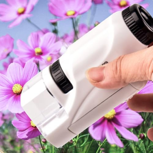Portable Microscope for Kids, Pocket Microscope 60x-120x Magnification with LED Light, Monocular Optical Microscope for Children 8 and Up(White)