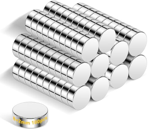 Wzone 100 Pezzi Magneti Neodimio Magneti Frigo, 8×2mm Magnete Potente Calamite per Lavagna Magnetica, Calamite Piccole per Bacheche, Foto e Uffici