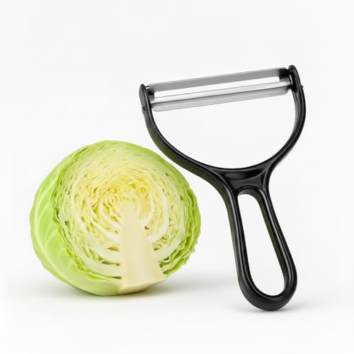 Japanese Cabbage Shredder – Extra Wide Stainless Steel Coleslaw Slicer | Manual Vegetable Peeler for Sauerkraut & Kimchi Prep, Fine Shred Julienne Cutter, Black/Red Handle