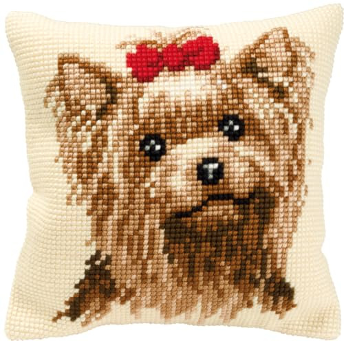 VERVACO Kit Cuscino Punto Croce Cane Set Ricamo Principianti Cuscini Gobelin Decorativi ca. 40 x 40 cm Accessori per Lavoretti Creativi DIY Casa Decor Hobby Adulti Cross Stitch