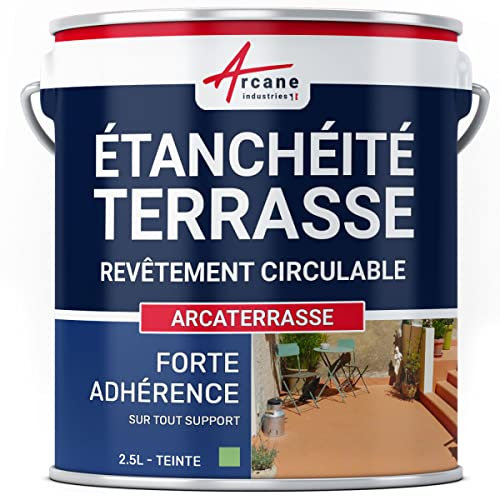 ARCANE INDUSTRIES Peinture, résine étanchéité Terrasse - Imperméabilisation terrasse circulable, Balcon, sols extérieurs, béton - 2.5 L Vert Provence