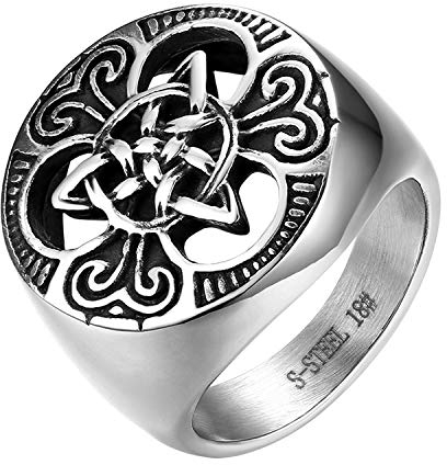 JewelryWe Ringe Herren Keltisch Knoten: Herren-Ring Edelstahl Keltischer Knoten Triquetra Irischen Dreiecksknoten Gothic Siegelring Männer Runde Ring Band mit Gravur Silber Größe 54