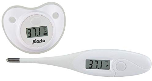 Alecto BC-04 Fieber-Thermometer Set - Schnuller Fieber-Thermometer - Digitales Fieber-Thermometer - flexibel und genau - speichert letzte Messung - weiß