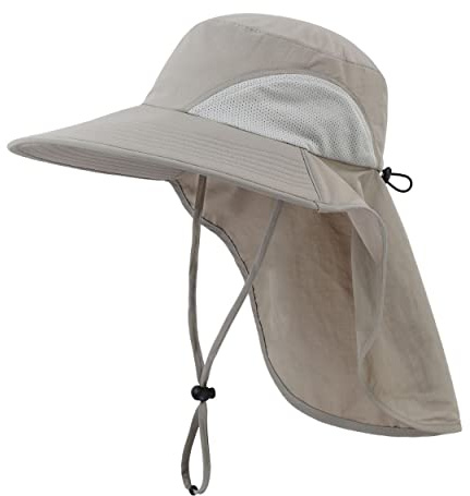 Magracy Cappello da Sole a Tesa Larga da Esterno da Donna da Uomo con Patta sul Collo Cappello da Pesca in Rete con Protezione UV Cappelli da Pesca da Giardino Grigio Chiaro