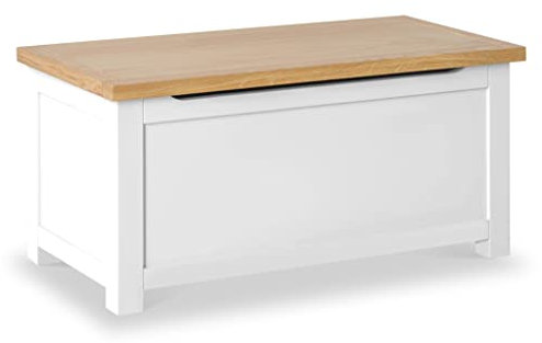 RoselandFurniture Farrow White Wooden Blanket Box Ottoman Storage Box | Fully Assembled Large Contemporary Painted Trunk, Shoe Storage Bench or Toy Chest for Bedroom, Hallway or Kids Room